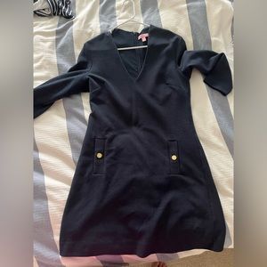 Lilly pulitzer navy long sleeve dress with gold button detail L charlena shift